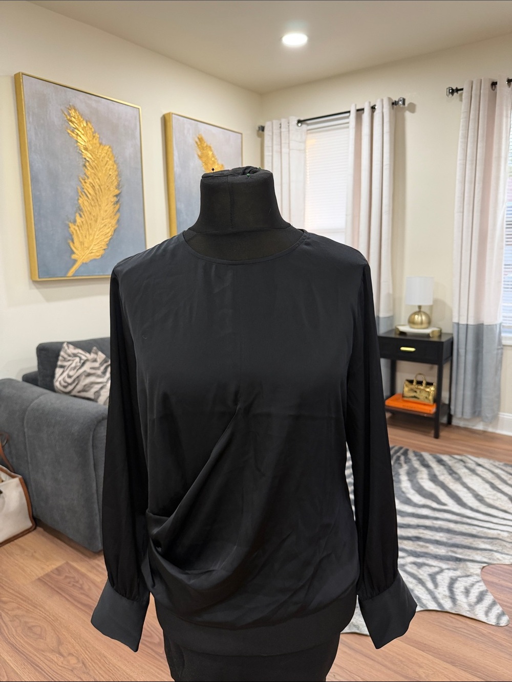 Express Black Long-Sleeve Draped Women's Top